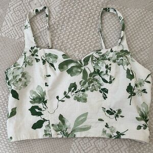 Green Floral Linen Tank Top